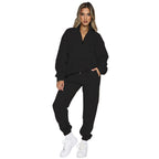 Damen Sportliches Set mit hohem Kragen und Taschen R&B