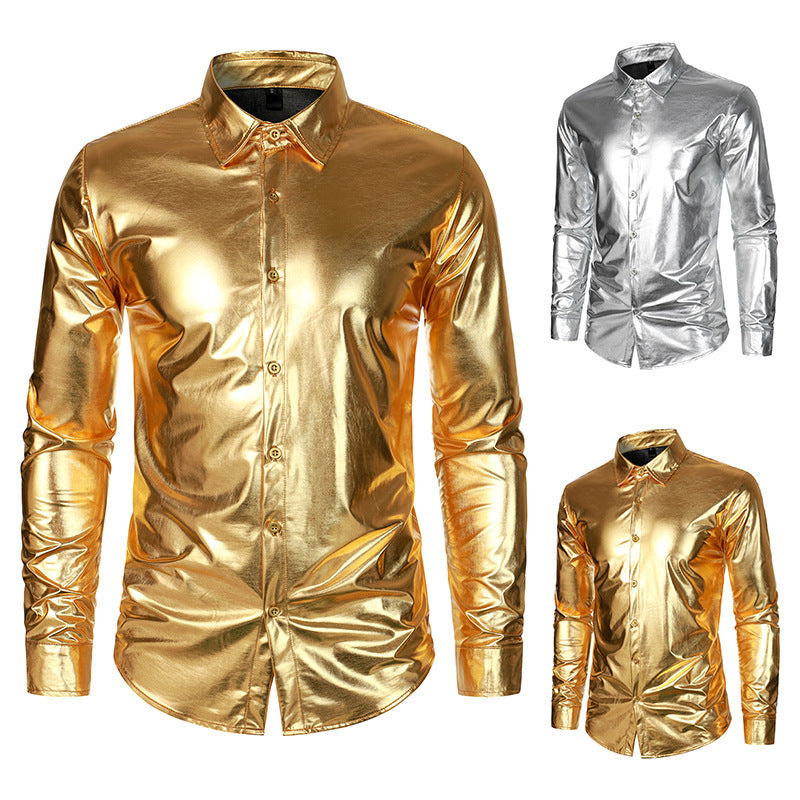Herren Glamouröses Metallic-Oberhemd R&B