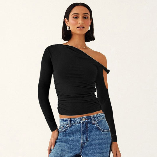 Damen Elegante asymmetrische Bluse mit langen Ärmeln und Raffung R&B