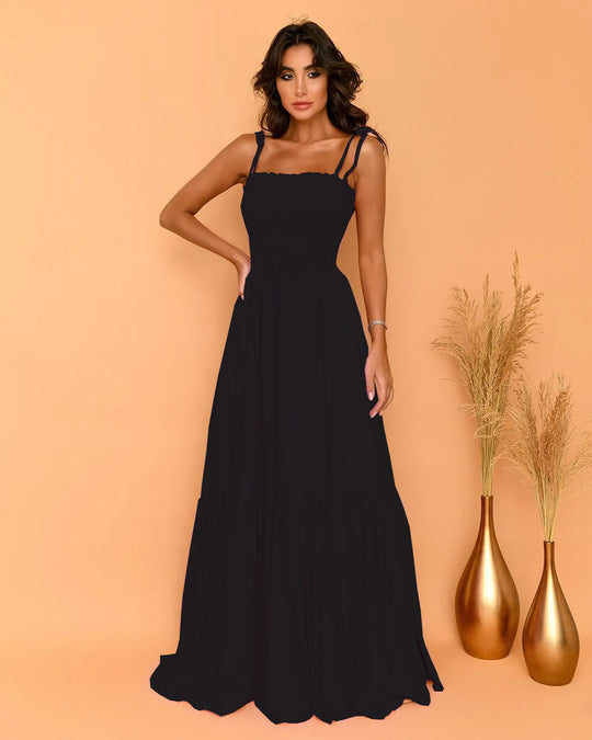 Damen luftiges Maxikleid mit Spaghetti-Trägern und Rüschendetails R&B