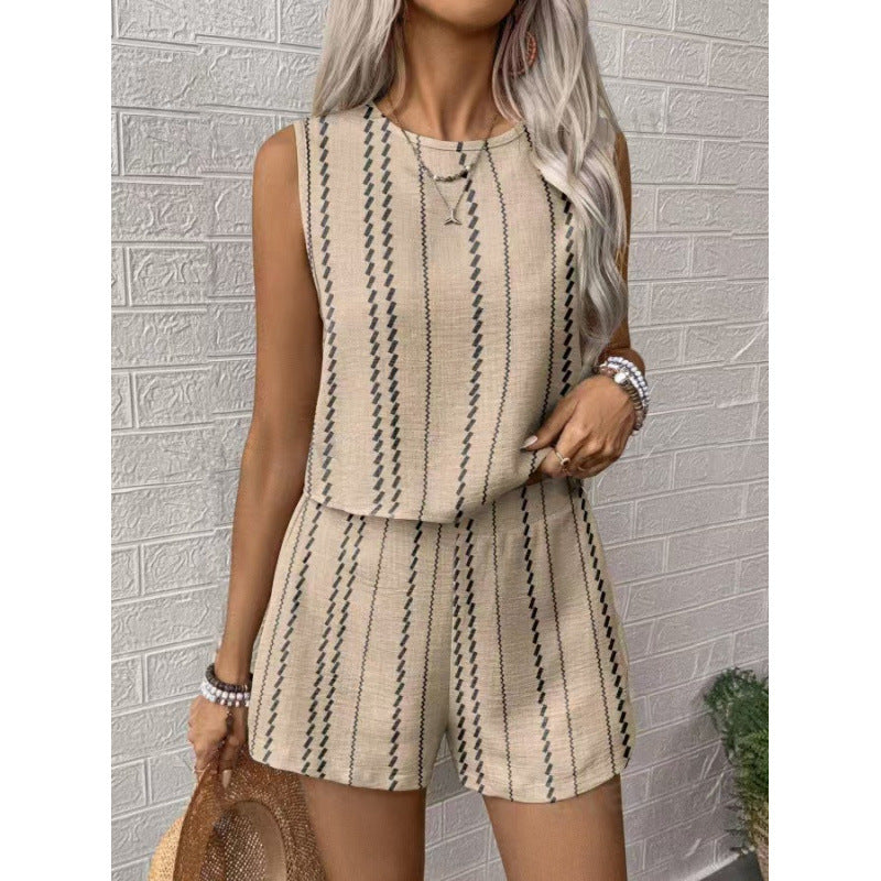 Damen lässiges Set mit ärmellosem Oberteil und Shorts R&B