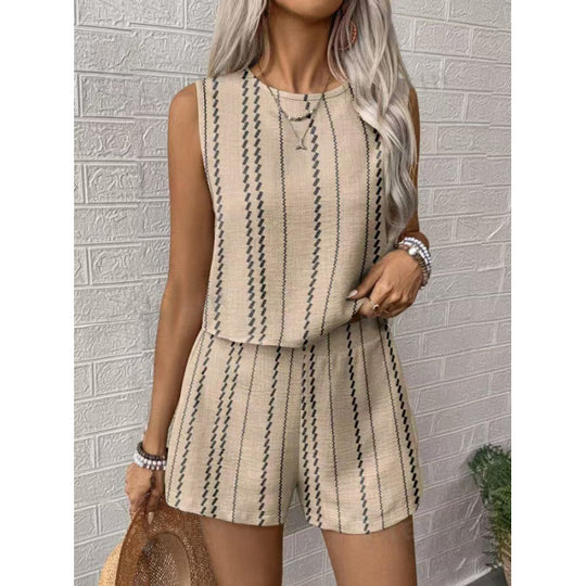 Damen lässiges Set mit ärmellosem Oberteil und Shorts R&B