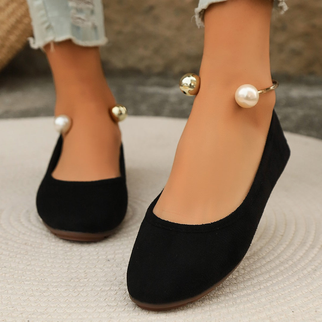 Damen Elegante Ballerinas mit kunstvollem Perlenschmuck und rutschfester Sohle R&B