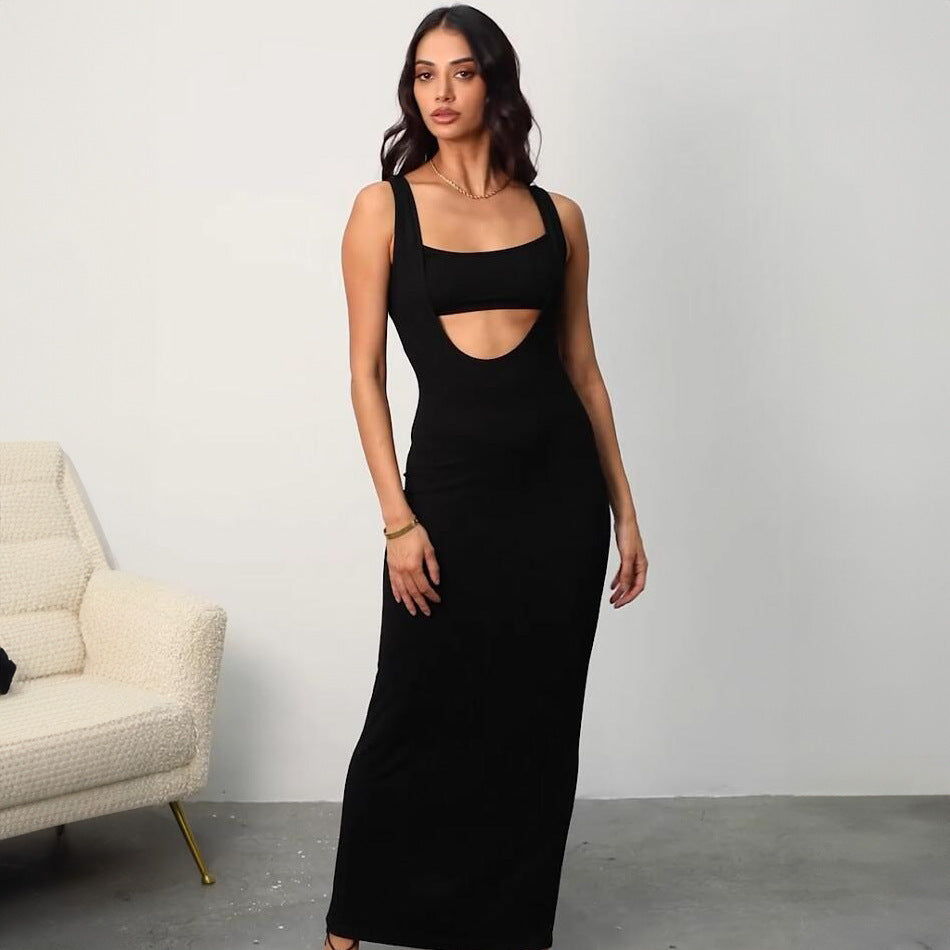 Damen figurbetontes Maxikleid mit ärmellosem Design und dezenter Drapierung R&B