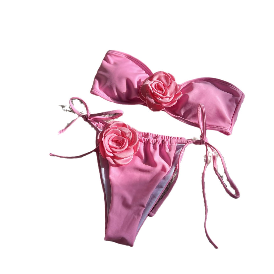 Damen Bandeau-Bikini mit dekorativer Blumenapplikation R&B