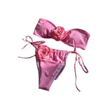 Damen Bandeau-Bikini mit dekorativer Blumenapplikation R&B
