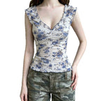 Damen Elegantes Spitzenoberteil mit floralen Akzenten und Rüschen R&B