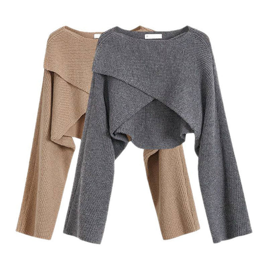 Damen lässiger Cropped-Pullover mit asymmetrischem Schnitt und strukturierter Oberfläche R&B