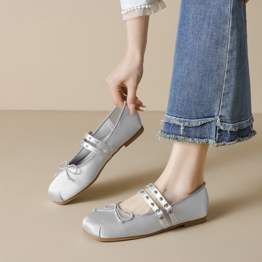 Damen Ballerinas mit verstellbarem Riemen und stilvollem Schleifendetail R&B