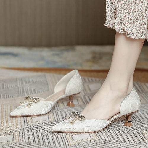 Damen elegante Pumps mit glitzernder Schleifenapplikation R&B