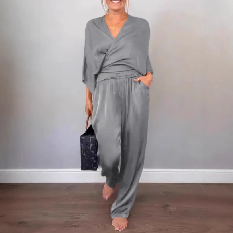 Damen elegantes und bequemes Satin-Hosenanzug R&B