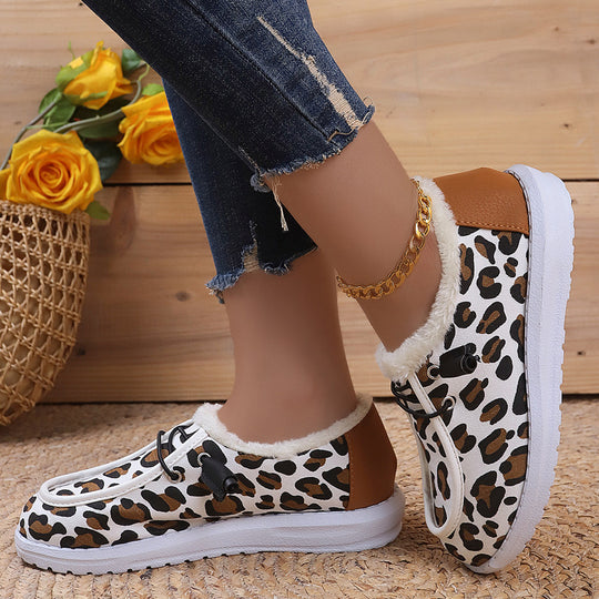 Damen Gemütliche Sneakers aus weich gefüttertem Material mit Leopardenmuster R&B
