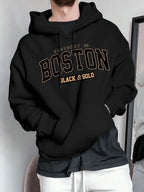 Herren Kapuzensweater mit auffälligem Boston-Print und weicher Innenseite