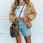 Damen lässige Waffelstruktur Bluse mit Knopfleiste und lockerer Passform R&B