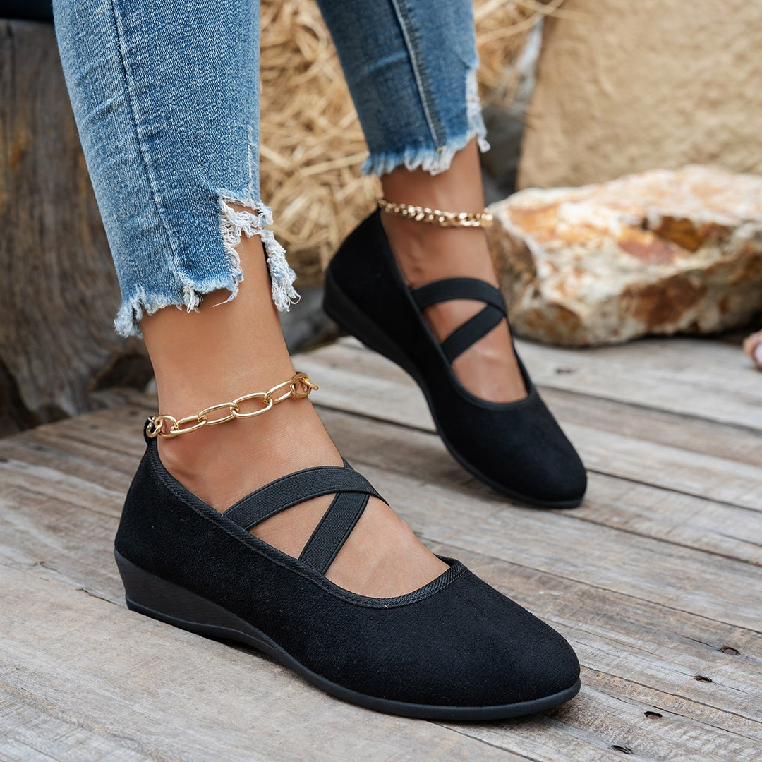 Damen Komfortable und elegante Ballerinas mit verstellbaren Kreuzriemen R&B