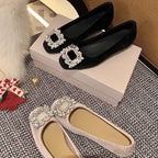 Damen Ballerina-Schuhe mit luxuriösem Strassbesatz und samtigem Obermaterial