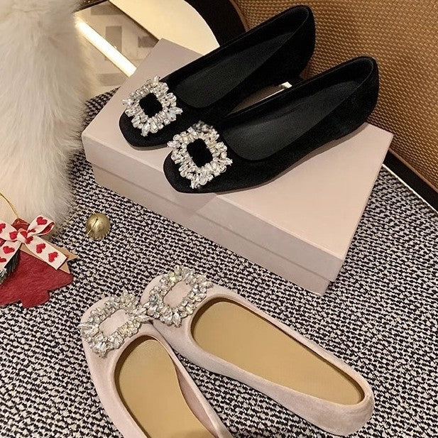 Damen Ballerina-Schuhe mit luxuriösem Strassbesatz und samtigem Obermaterial
