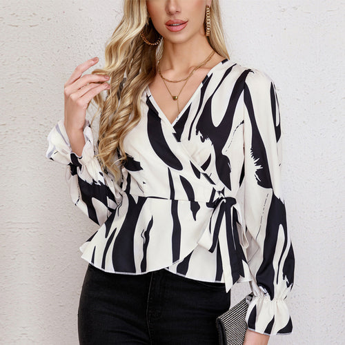 Damen Wickelbluse mit peplum Schnitt und langen Ärmeln R&B