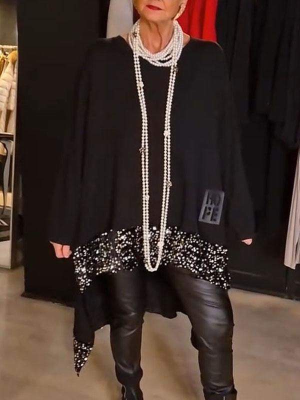 Damen Elegantes und fließendes asymmetrisches Strickoberteil R&B