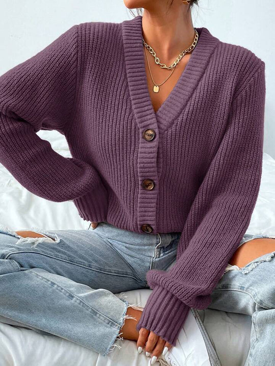 Damen bequeme Strickjacke mit schickem V-Ausschnitt R&B