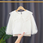 Mädchen elegante Bluse mit transparenten Tüllärmeln R&B