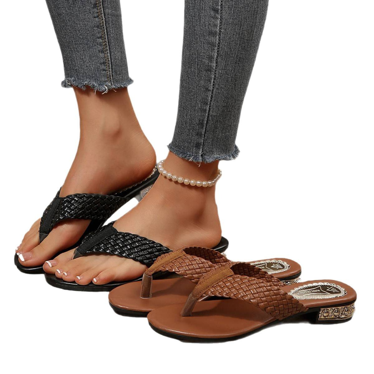Damen komfortable Zehentrenner-Sandalen mit geflochtenem Riemendesign R&B