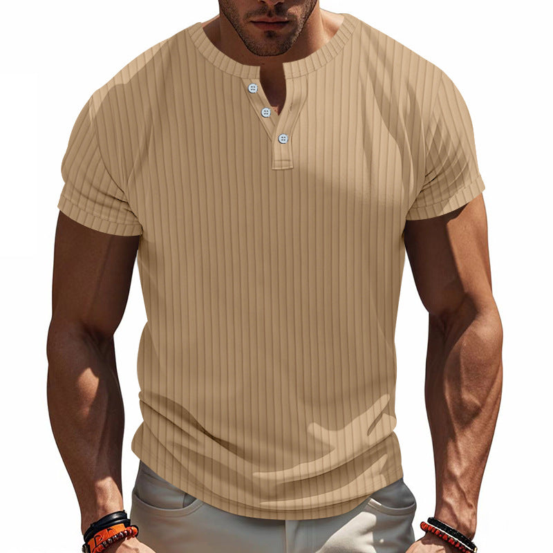 Herren Kurzarm-Henley-T-Shirt mit strukturiertem Design R&B