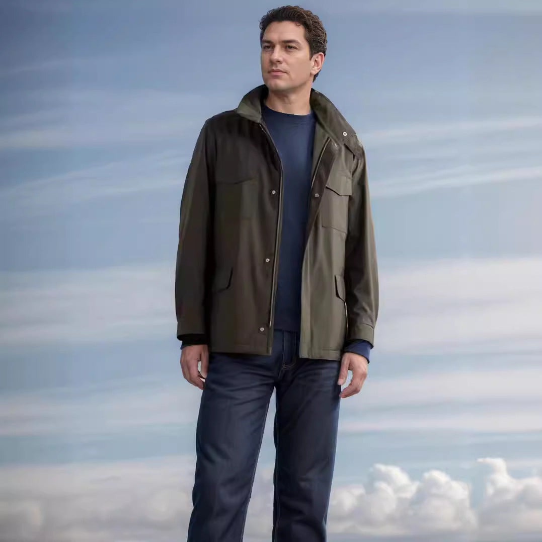Herren leichte Multifunktionsjacke mit praktischen Taschen und hohem Kragen R&B