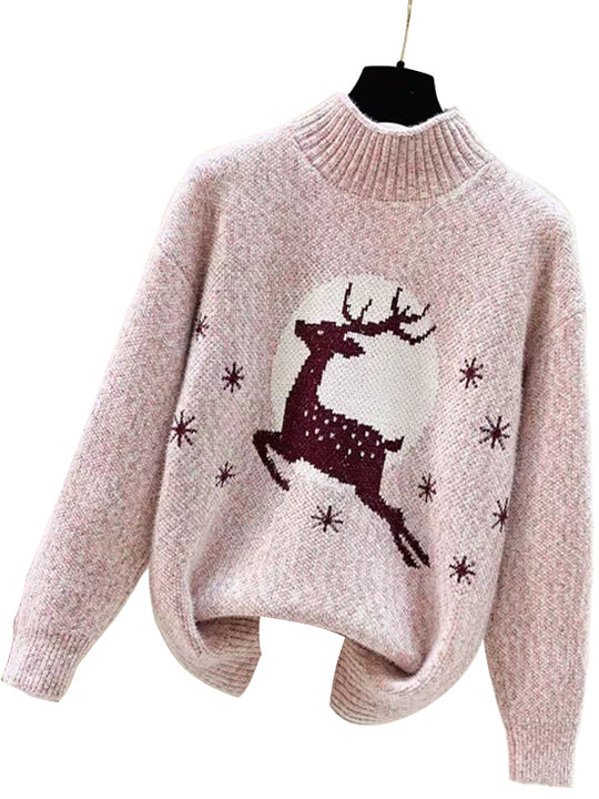 Damen Kuscheliger Rollkragenpullover mit festlichem Rentierdesign R&B
