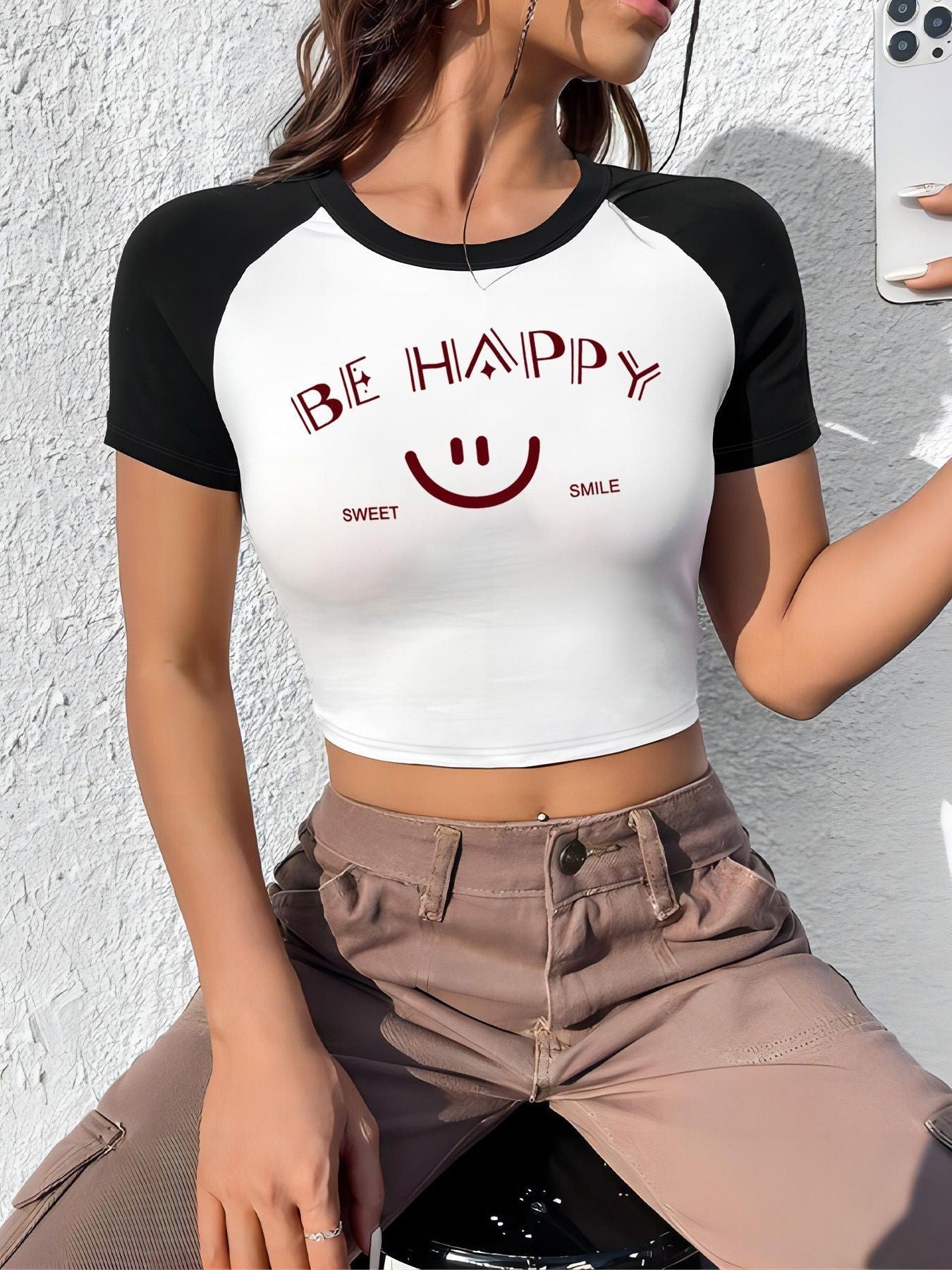 Damen Crop-Top mit motivierendem Schriftzug und lässigem Schnitt R&B