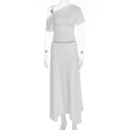 Damen Elegantes Maxikleid mit asymmetrischem Design und Raffung R&B