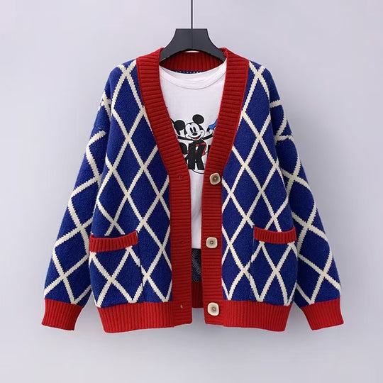 Damen Grobstrickcardigan mit Karomuster R&B