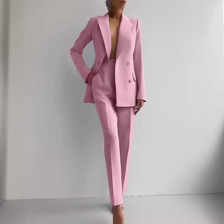 Damen elegantes Zweiteiler-Anzug-Set mit tailliertem Blazer und schmalen Hosen