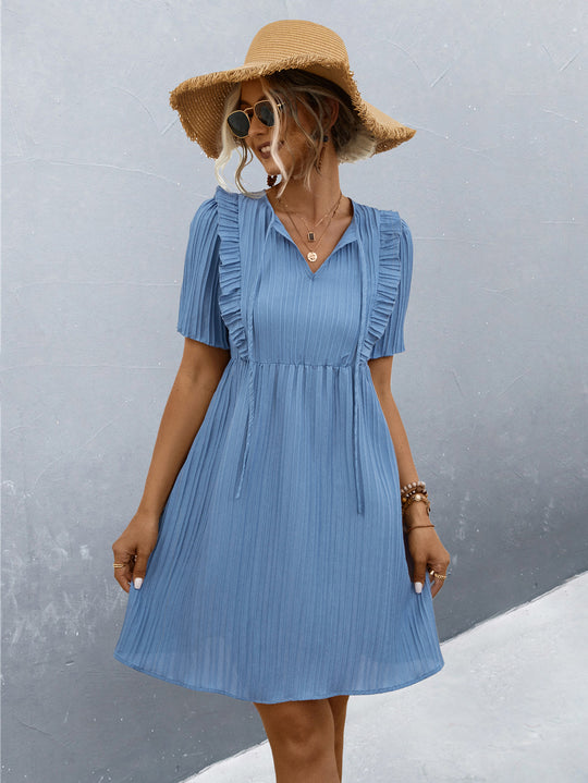 Damen Freizeitkleid mit Falten-Design und Rüschendetails R&B