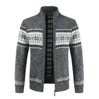Herren Strickjacke mit modernem Norweger-Muster und hohem Kragen