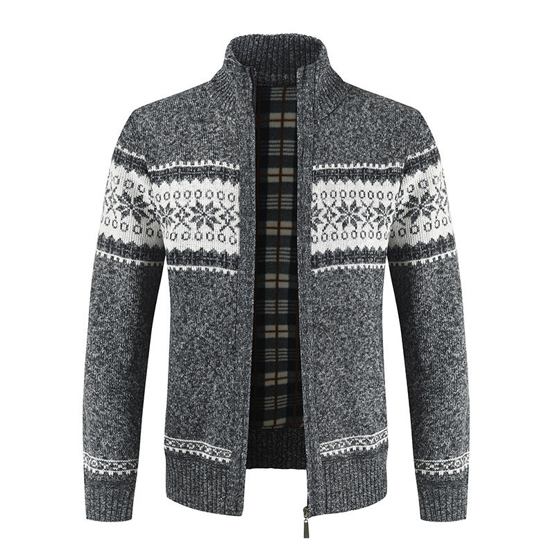 Herren Strickjacke mit modernem Norweger-Muster und hohem Kragen