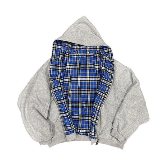 Unisex nan gefütterte Kapuzenjacke mit kariertem Flanellfutter und Reißverschluss R&B