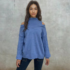 Damen Pullover mit schulterfreien Ärmeln und Zopfmuster R&B