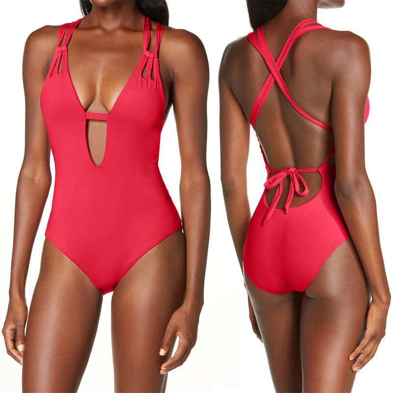 Damen Cut-Out Badeanzug mit modischen Kreuzträgern R&B