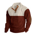 Herren nan gerippter Henley-Strickpullover mit Stehkragen Kontrastpasse und Ellbogenpatches R&B