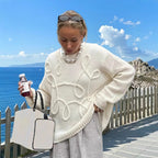 Damen Modischer Strickpullover mit strukturiertem Zopfmuster und lockerer Passform R&B