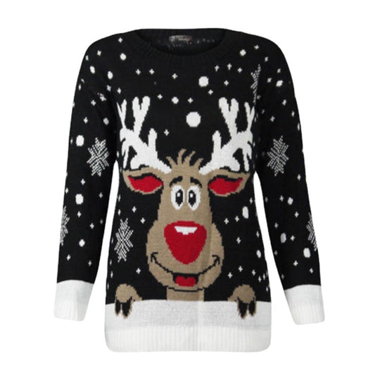 Damen Weihnachtspullover mit fröhlichem Rentier-Design und weichem Material R&B