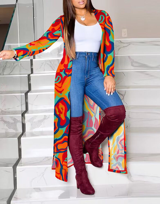 Damen Lange Strickjacke mit modernem grafischem Muster R&B