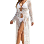 Damen elegante Strandrobe aus transparentem Spitzenmaterial R&B