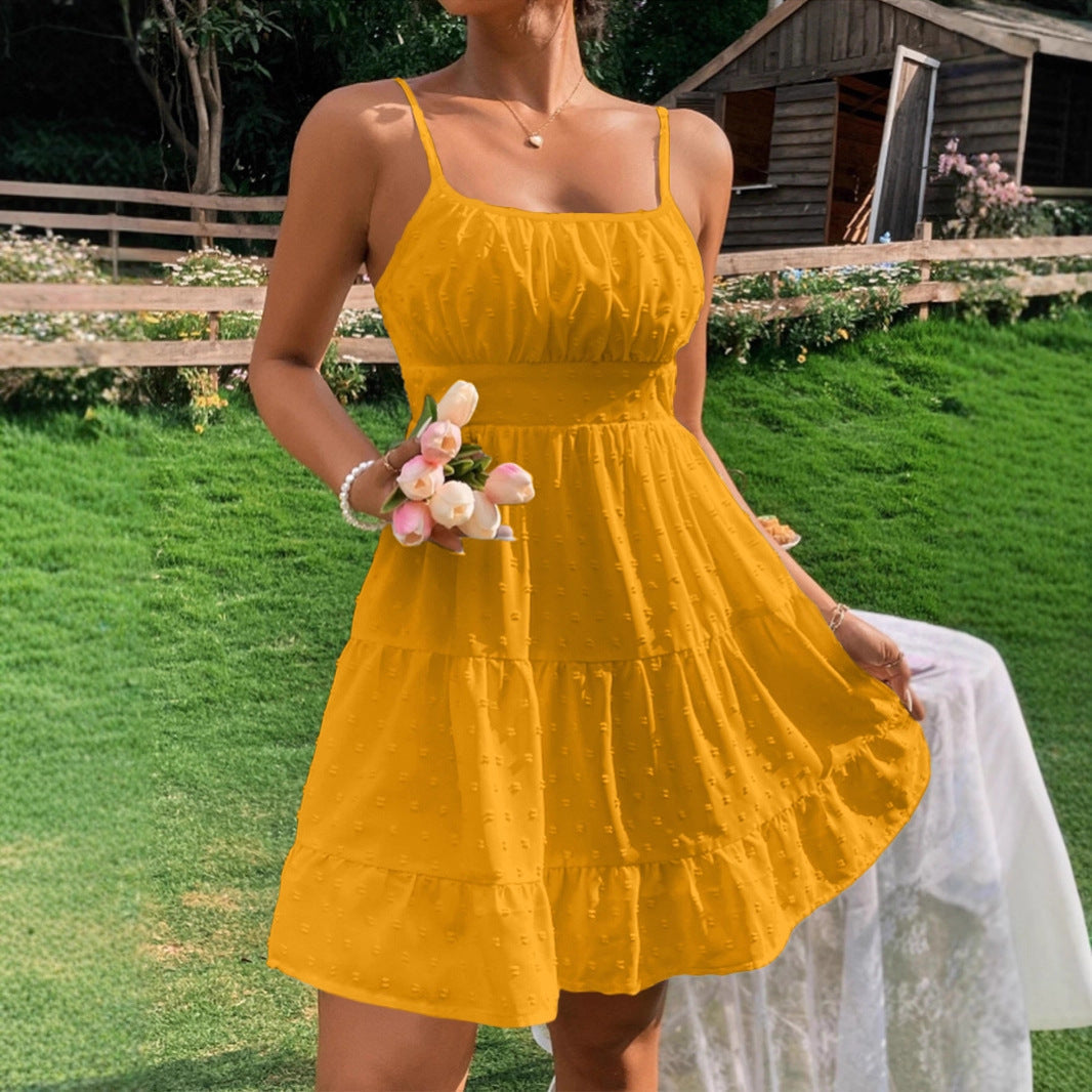 Damen Sommerkleid mit Rüschen und verstellbaren Spaghettiträgern R&B