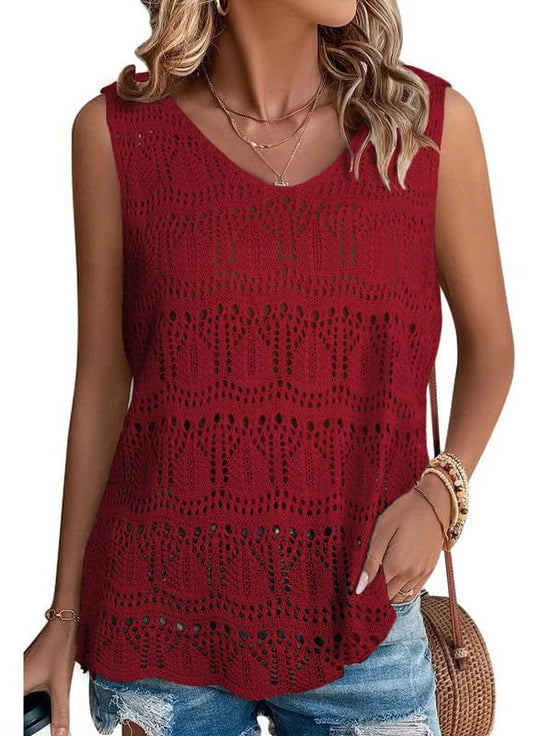 Damen Stricktop mit luftiger Häkelstruktur R&B
