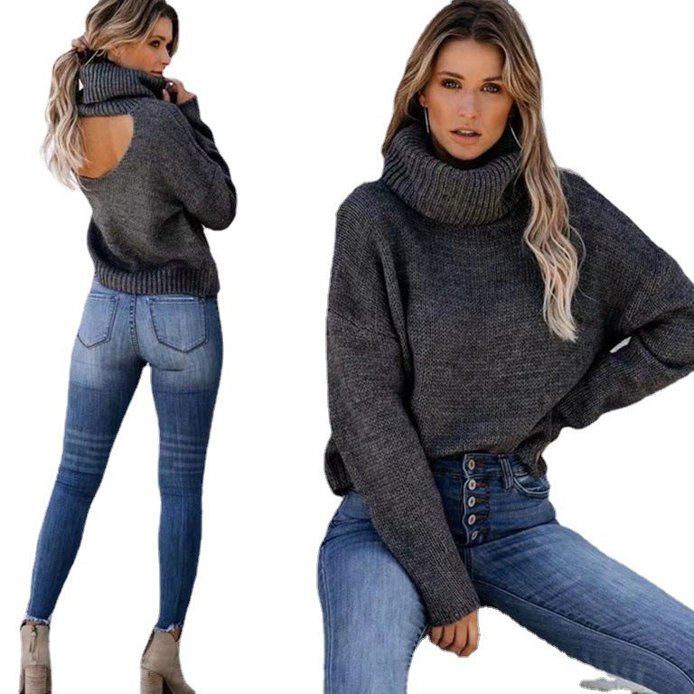 Damen Strickpullover mit hohem Kragen und lässigem Schnitt R&B