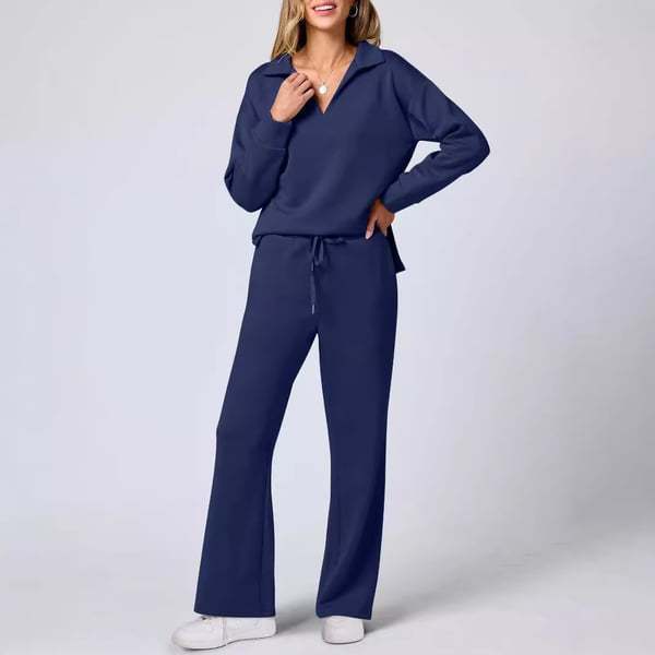 Damen lässiges Lounge-Set mit weitem Schnitt und gemütlichem V-Ausschnitt R&B