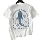Damen T-Shirt mit kreativem Wahlspruch und kunstvollem Hai-Motiv R&B