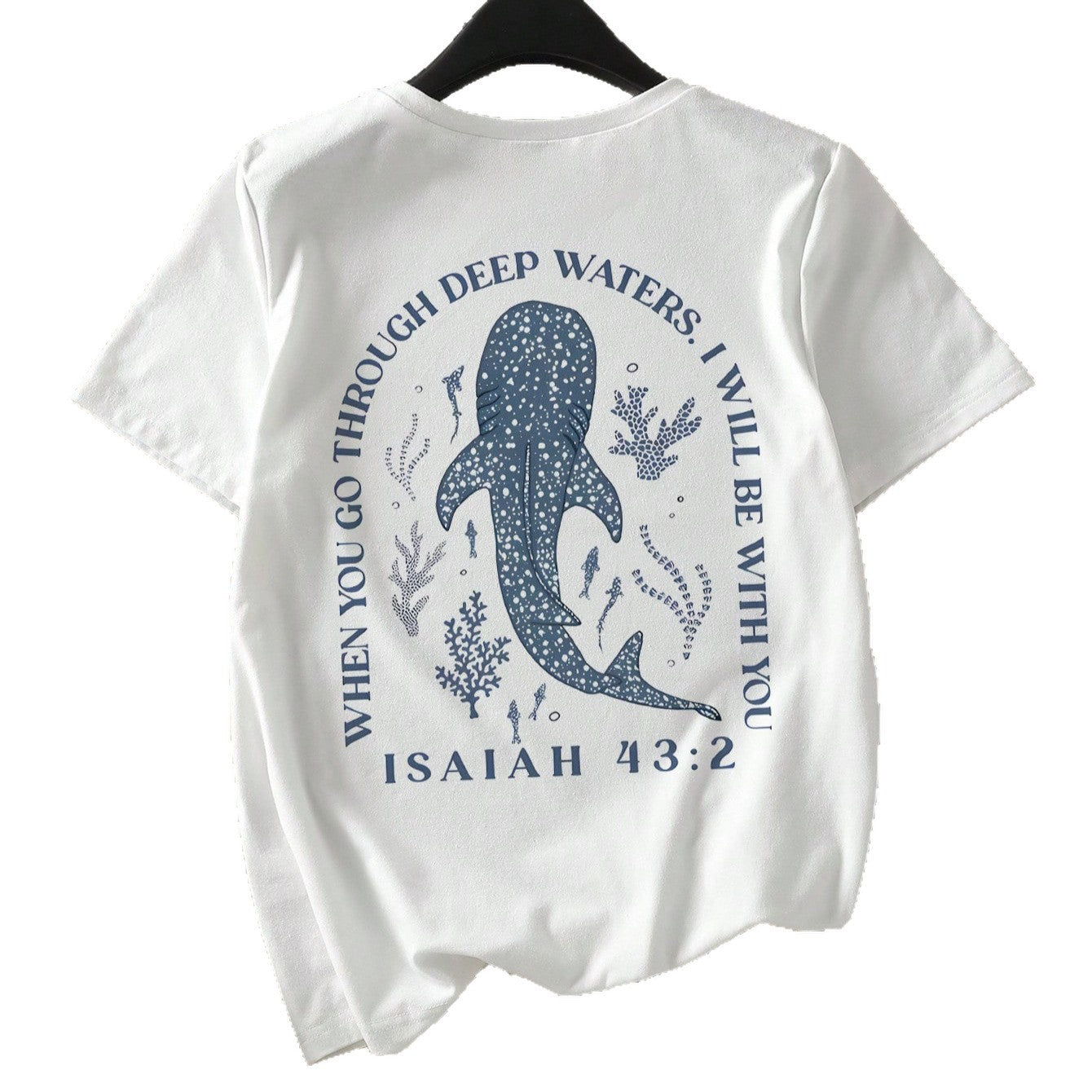Damen T-Shirt mit kreativem Wahlspruch und kunstvollem Hai-Motiv R&B